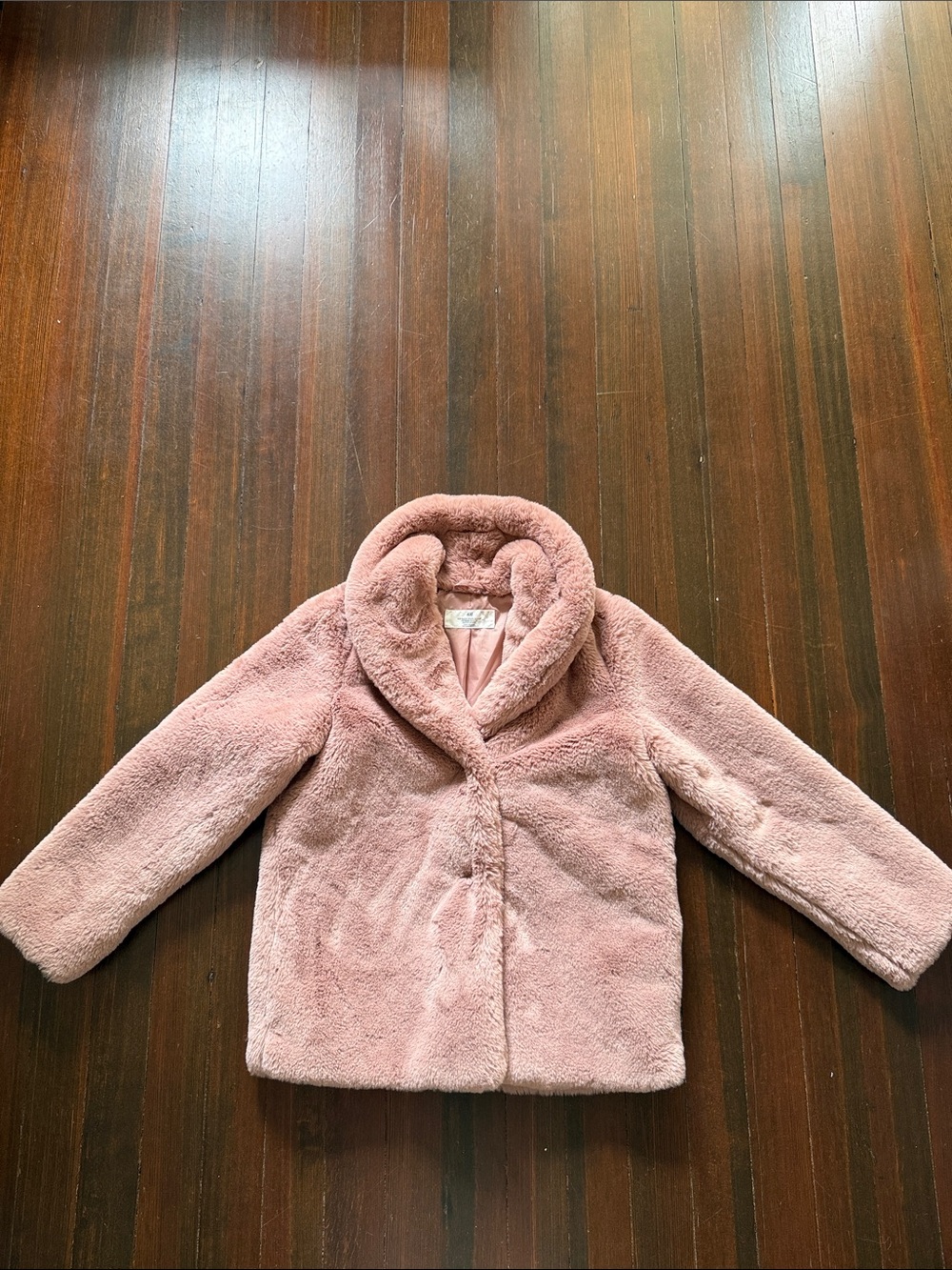 H&M Girls Plush Faux-Fur Coat in Dusty Pink size 8-10y